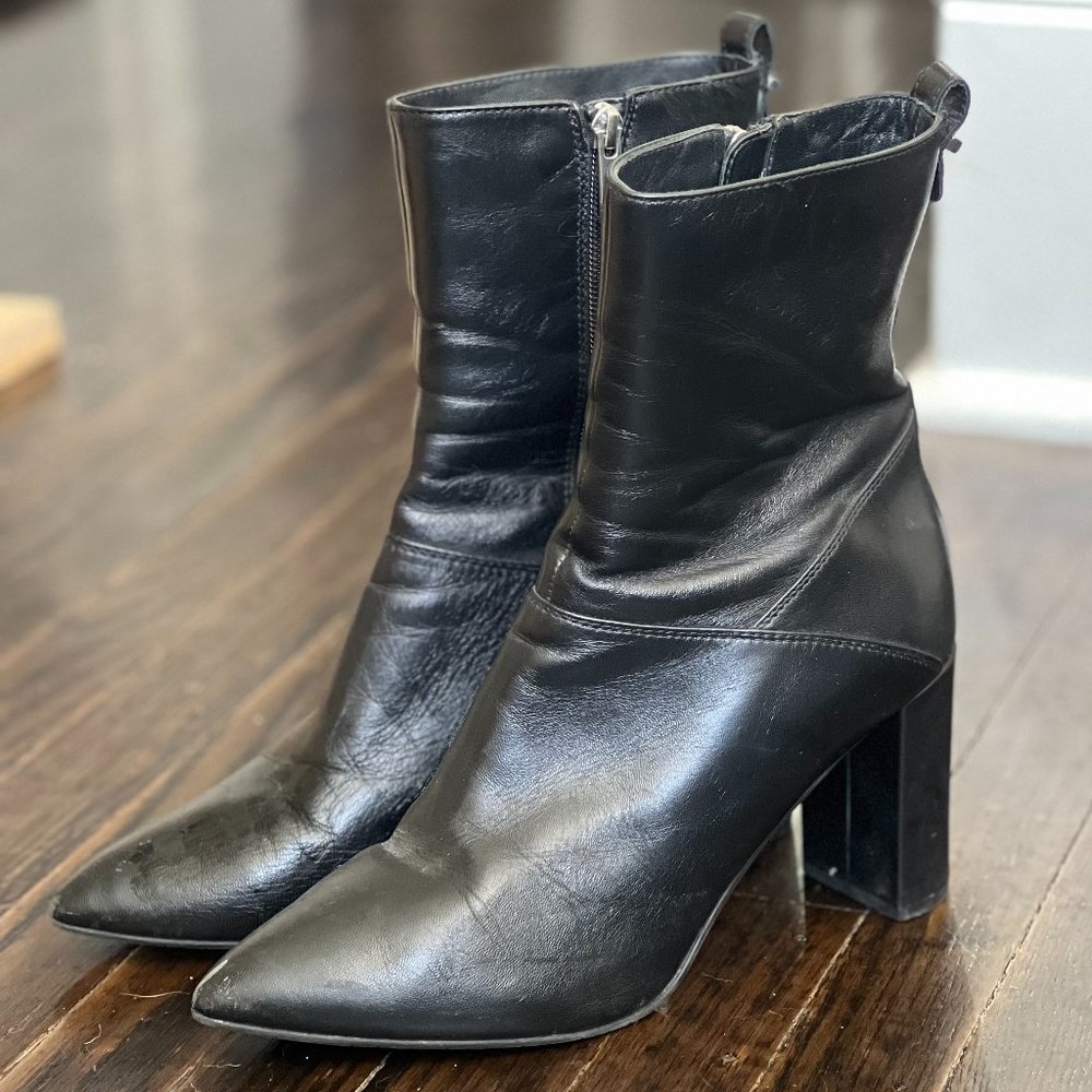 Aquatalia by Marvin K. Italy Black Patent Leather Zip Ankle Boots